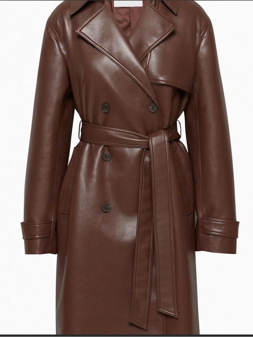Aritzia Babaton Brown Faux-Leather Double-Breasted Trench Coat - Picture 2 of 4